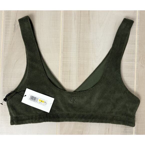 Calvin Klein Jeans Women's Sz M Terry Cloth V-Neck Bralette, Green Or Coral NWT - Picture 3 of 16